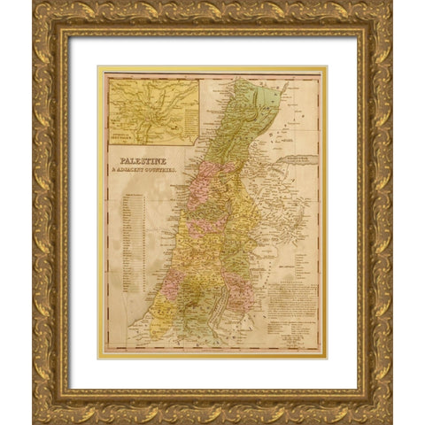 Palestine 1844 Gold Ornate Wood Framed Art Print with Double Matting by Vintage Maps