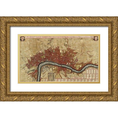 Survey of London Westminster and Southwark 1700 Gold Ornate Wood Framed Art Print with Double Matting by Vintage Maps