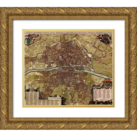 City Plan Paris 1700 Gold Ornate Wood Framed Art Print with Double Matting by Vintage Maps