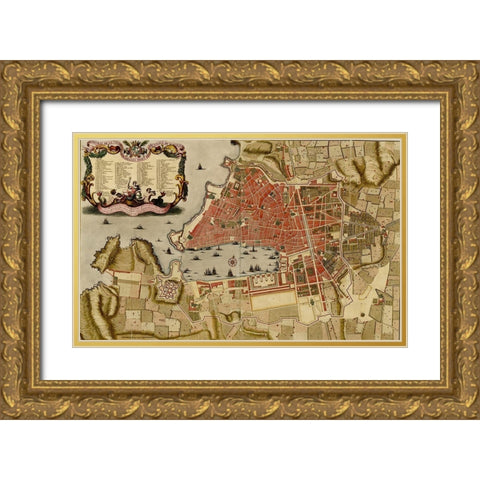 Citadel at the ancient city of Merseille France 1700 Gold Ornate Wood Framed Art Print with Double Matting by Vintage Maps