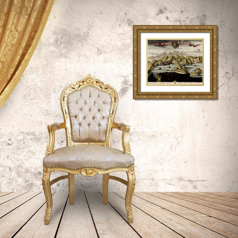 Nice on the Mediterranean 1700 Gold Ornate Wood Framed Art Print with Double Matting by Vintage Maps