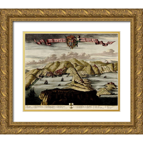 Nice on the Mediterranean 1700 Gold Ornate Wood Framed Art Print with Double Matting by Vintage Maps