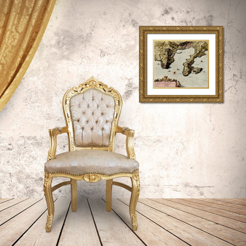 Villa Franca on the Mediterranean 1700 Gold Ornate Wood Framed Art Print with Double Matting by Vintage Maps