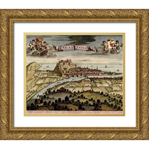Nicea 1700 Gold Ornate Wood Framed Art Print with Double Matting by Vintage Maps