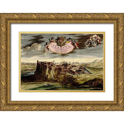 Verucca 1700 Gold Ornate Wood Framed Art Print with Double Matting by Vintage Maps
