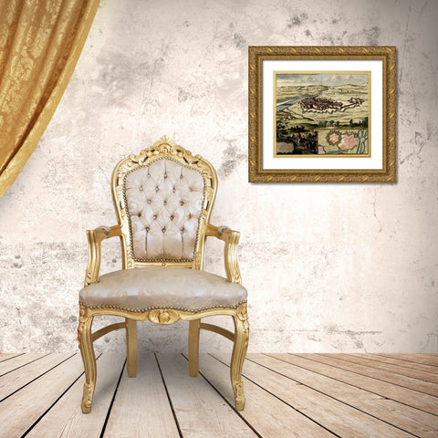 Casal on the Po River 1700 Gold Ornate Wood Framed Art Print with Double Matting by Vintage Maps