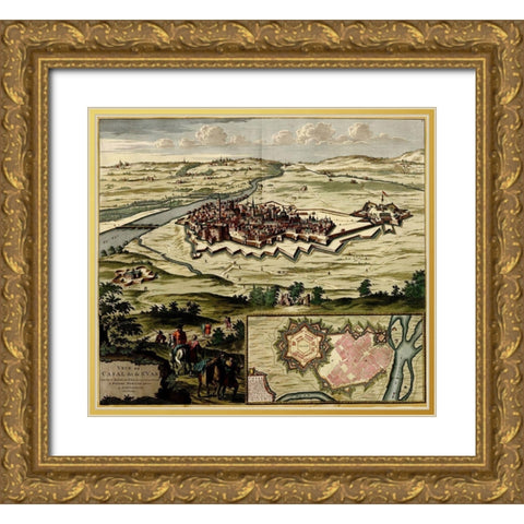 Casal on the Po River 1700 Gold Ornate Wood Framed Art Print with Double Matting by Vintage Maps