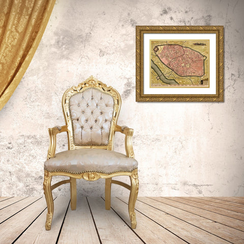 Battlements at Milan 1700 Gold Ornate Wood Framed Art Print with Double Matting by Vintage Maps