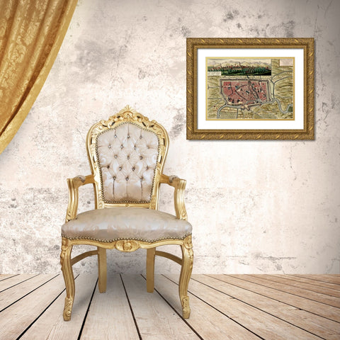 Trevise in the Italian Po Valley 1700 Gold Ornate Wood Framed Art Print with Double Matting by Vintage Maps