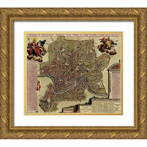 Rome on the Tiber and The Vatican 1700 Gold Ornate Wood Framed Art Print with Double Matting by Vintage Maps
