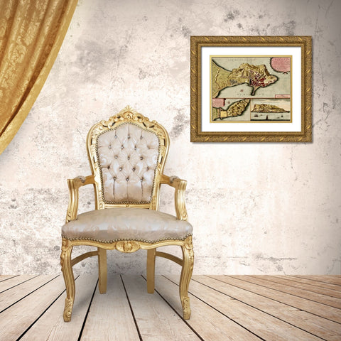 Gibraltar 1700 Gold Ornate Wood Framed Art Print with Double Matting by Vintage Maps