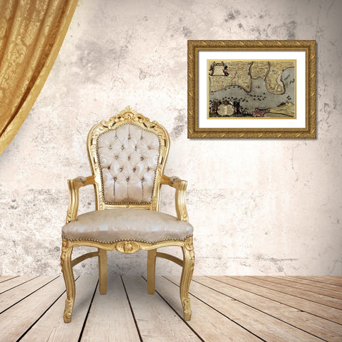 Straits of Cadiz Gibraltar 1700 Gold Ornate Wood Framed Art Print with Double Matting by Vintage Maps