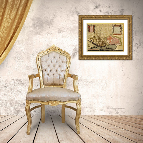 Barcelona Spain Defenses 1700 Gold Ornate Wood Framed Art Print with Double Matting by Vintage Maps