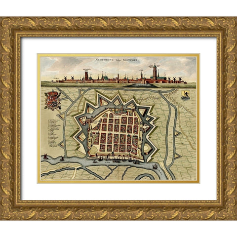 Vauban Defenses on the Narva Estonia 1700 Gold Ornate Wood Framed Art Print with Double Matting by Vintage Maps