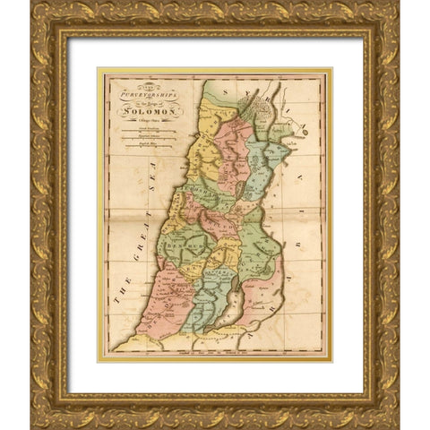 Ancient Israel and the tribes of the Hebrews Gold Ornate Wood Framed Art Print with Double Matting by Vintage Maps