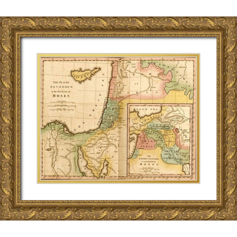 Places in the 5 Books of Moses Gold Ornate Wood Framed Art Print with Double Matting by Vintage Maps