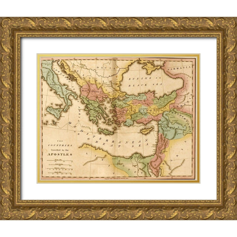 Countries travelled by the Apostles Gold Ornate Wood Framed Art Print with Double Matting by Vintage Maps