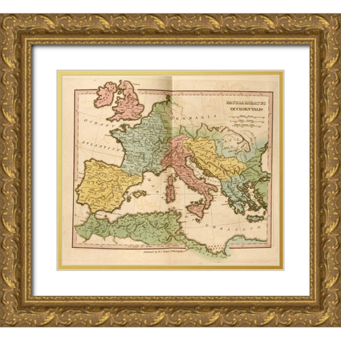 Lands of the Patriarchs in the Western Europe 330 CE Gold Ornate Wood Framed Art Print with Double Matting by Vintage Maps