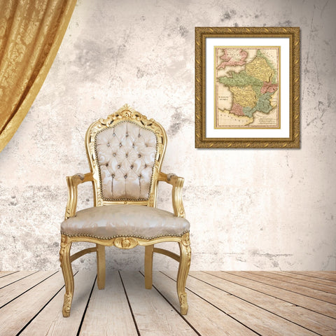 Ancient France Gallia Antiqua Gold Ornate Wood Framed Art Print with Double Matting by Vintage Maps