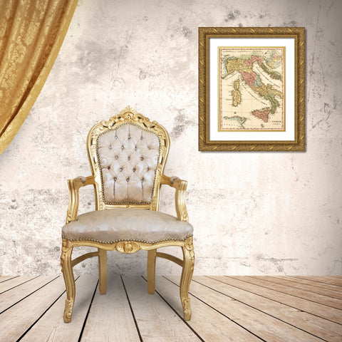 Ancient italy Gold Ornate Wood Framed Art Print with Double Matting by Vintage Maps