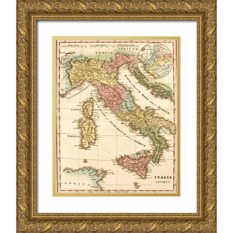 Ancient italy Gold Ornate Wood Framed Art Print with Double Matting by Vintage Maps