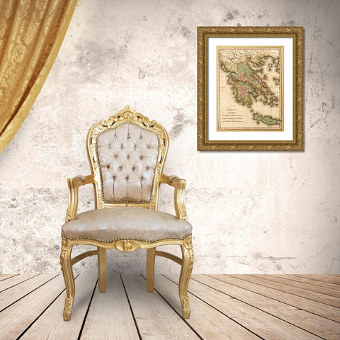 Ancient Greece Gold Ornate Wood Framed Art Print with Double Matting by Vintage Maps