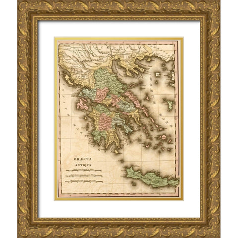 Ancient Greece Gold Ornate Wood Framed Art Print with Double Matting by Vintage Maps