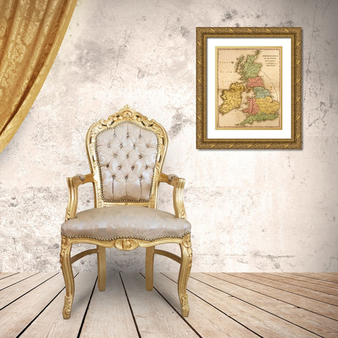 Ancient Britain Gold Ornate Wood Framed Art Print with Double Matting by Vintage Maps