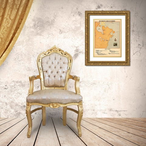 Henry Hudsons Discoveries Gold Ornate Wood Framed Art Print with Double Matting by Vintage Maps