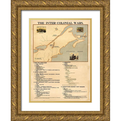 Inter Colonial wars Gold Ornate Wood Framed Art Print with Double Matting by Vintage Maps