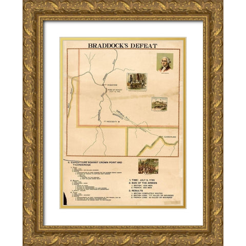 Braddocks Defeat Gold Ornate Wood Framed Art Print with Double Matting by Vintage Maps