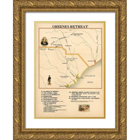Greenes Retreat Gold Ornate Wood Framed Art Print with Double Matting by Vintage Maps
