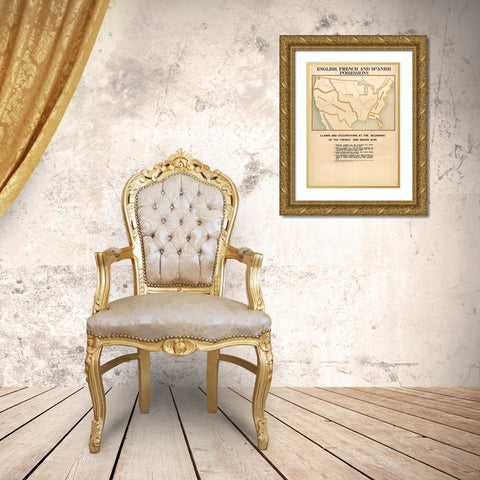 English French and Spanish Possessions Gold Ornate Wood Framed Art Print with Double Matting by Vintage Maps
