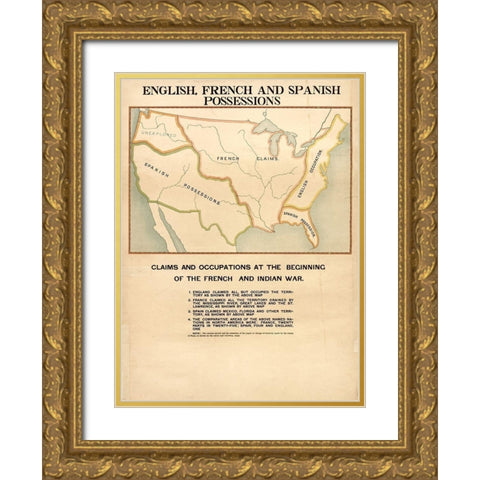 English French and Spanish Possessions Gold Ornate Wood Framed Art Print with Double Matting by Vintage Maps
