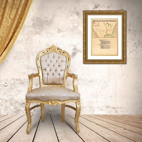 British and Spanish Possessions Gold Ornate Wood Framed Art Print with Double Matting by Vintage Maps