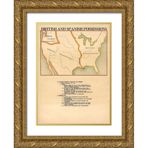 British and Spanish Possessions Gold Ornate Wood Framed Art Print with Double Matting by Vintage Maps
