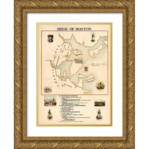 Siege of Boston Gold Ornate Wood Framed Art Print with Double Matting by Vintage Maps