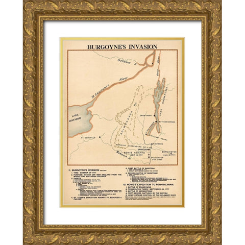 Burgoynes Invasion Gold Ornate Wood Framed Art Print with Double Matting by Vintage Maps