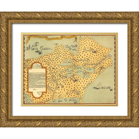 New France 1673 Gold Ornate Wood Framed Art Print with Double Matting by Vintage Maps