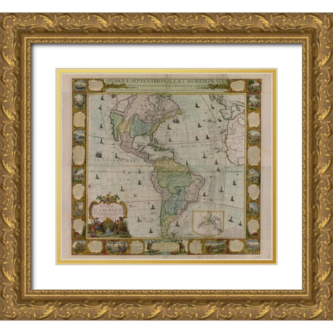 Map of America 1781 Gold Ornate Wood Framed Art Print with Double Matting by Vintage Maps