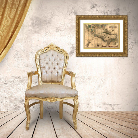 Central America and The Antilles 1845 Gold Ornate Wood Framed Art Print with Double Matting by Vintage Maps