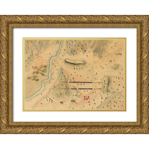 Mexican War Battle Map 1848 Gold Ornate Wood Framed Art Print with Double Matting by Vintage Maps