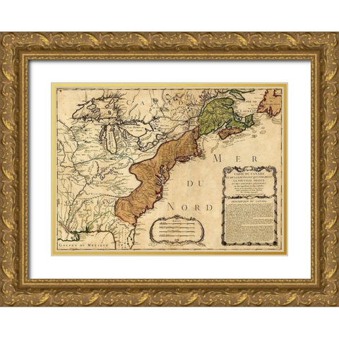 Canada to Louisiana-Eastern USA 1756 Gold Ornate Wood Framed Art Print with Double Matting by Vintage Maps