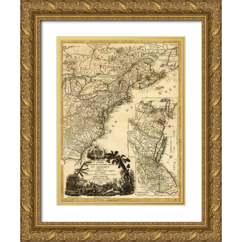 Theatre of War 1779 Gold Ornate Wood Framed Art Print with Double Matting by Vintage Maps