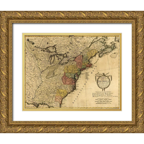 Eighteenth Century Map of the United States 1784 Gold Ornate Wood Framed Art Print with Double Matting by Vintage Maps
