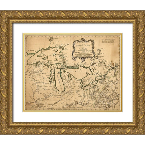 Great Lakes Region During French Settlement Period 1755 Gold Ornate Wood Framed Art Print with Double Matting by Vintage Maps
