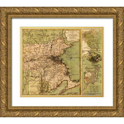Revolutionary War in New England 1775 Gold Ornate Wood Framed Art Print with Double Matting by Vintage Maps