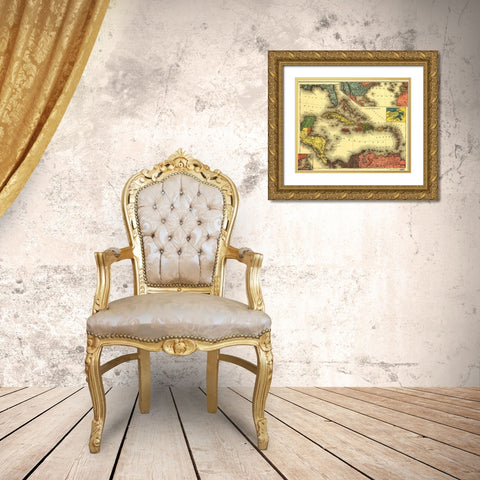 Evening Post map of the West Indies 1898 Gold Ornate Wood Framed Art Print with Double Matting by Vintage Maps