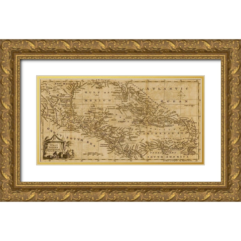 West Indies 1782 Gold Ornate Wood Framed Art Print with Double Matting by Vintage Maps