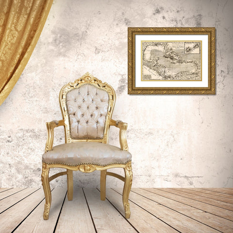 Antilles and The Gulf of Mexico Gold Ornate Wood Framed Art Print with Double Matting by Vintage Maps